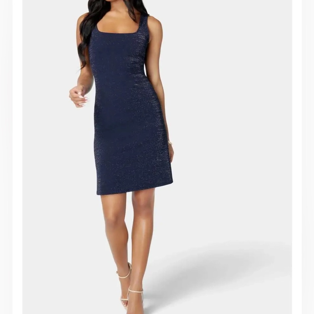 Bebe Navy Blue Sheath Glitter Dress